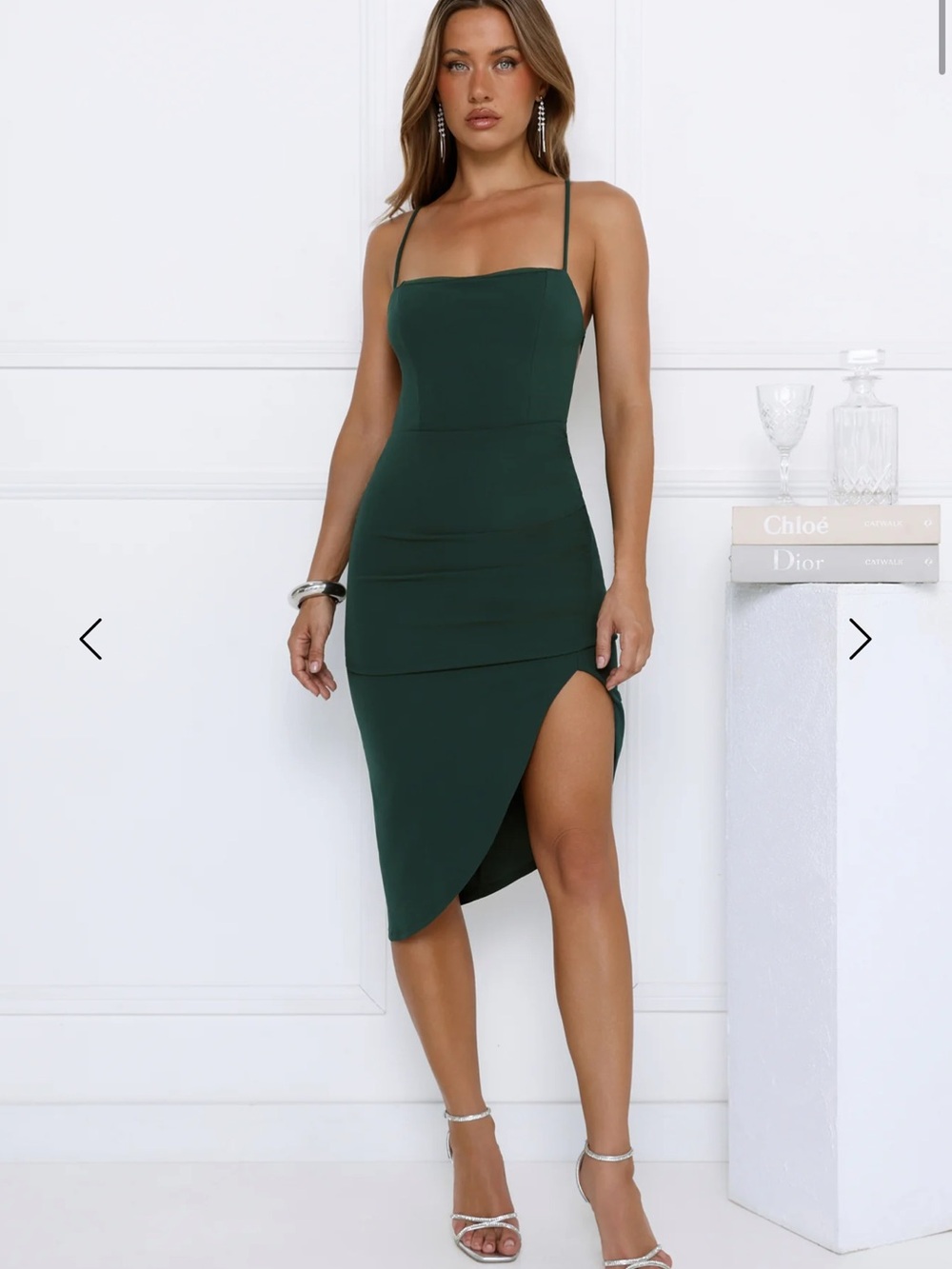 Hello Molly Dark Green Asymmetrical Midi Dress